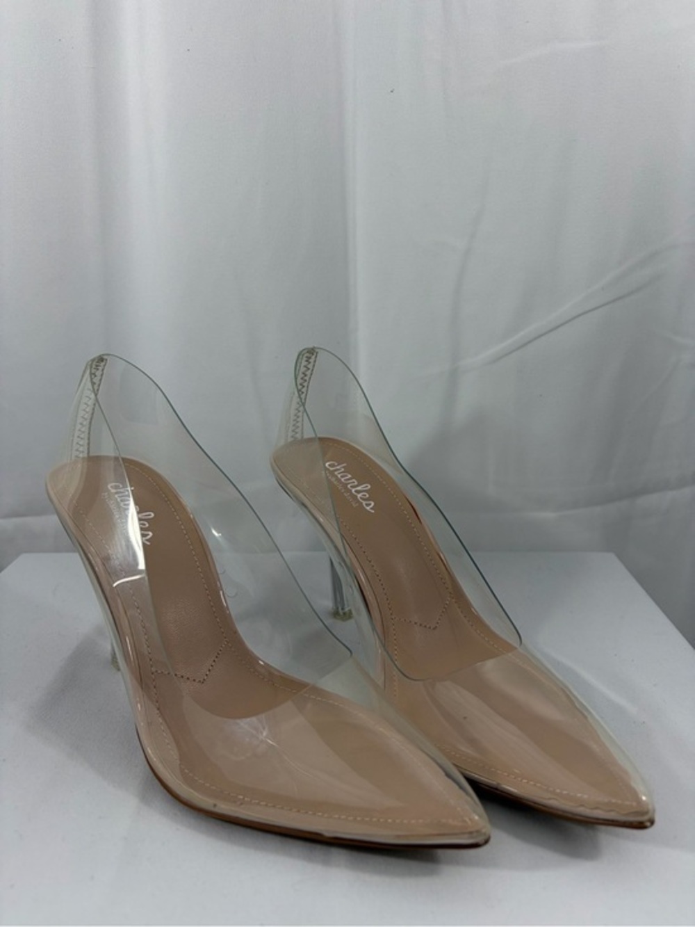 NWT Charles David Women’s Size 7.5 Nude Clear Pointed-Toe Slingback Heels